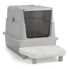 Stainless Steel Cat Litter Box, Covered Extra Large Cat Litter Box Enclosure, Metal Kitty Litter Boxes With Lid, Litter Scoop, And Filter Pedal, (Option: Grey)