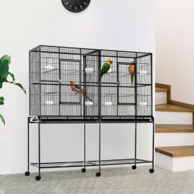 Rolling L Bird Cage W Storage Shelf Perch Food Container (Option: Black Gray 1005x833x200 mm)