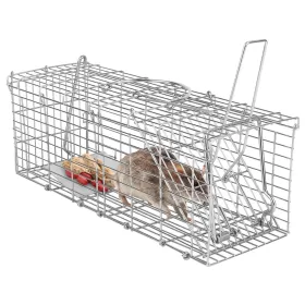 Foldable Rat Trap Cage Humane Live Rodent Trap Cage Galvanized Iron Mice Mouse Control Bait Catch With Detachable L Shaped Rod (Option: Silver)